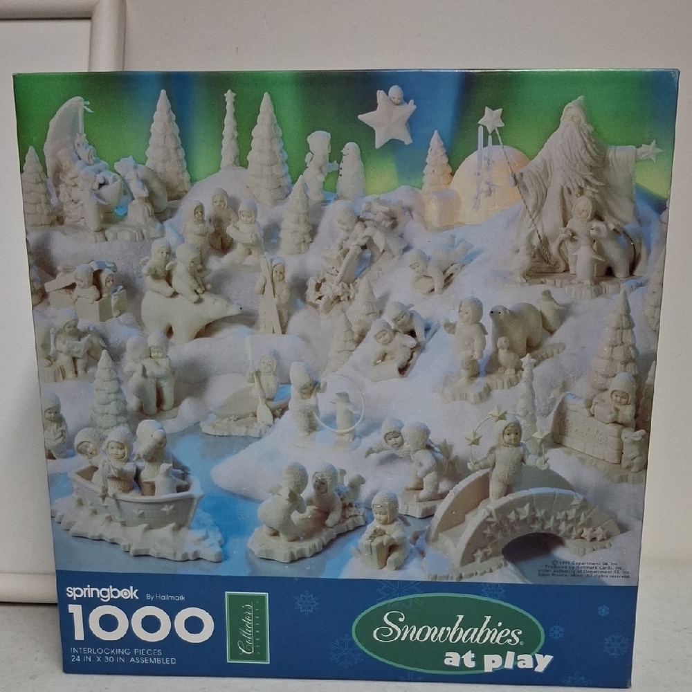 Springbok Snowbabies at Play Puzzle 1000 24×30" used All Pieces Here